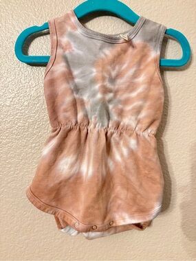 Rylee + Cru Peach and White Tie-Dye Tank One-Piece